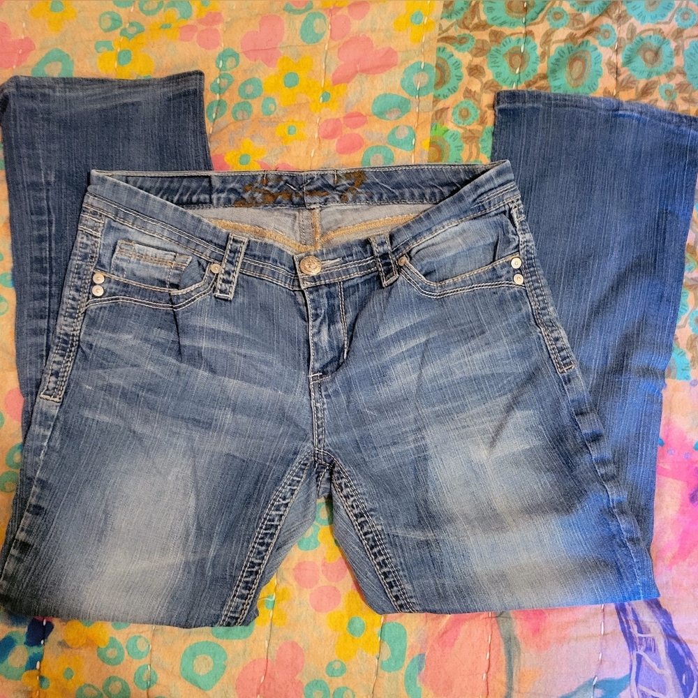 Seven7 Bootcut Stretchy Jeans,  Embellished Back Pockets, 6, 27" Inseam Y2k